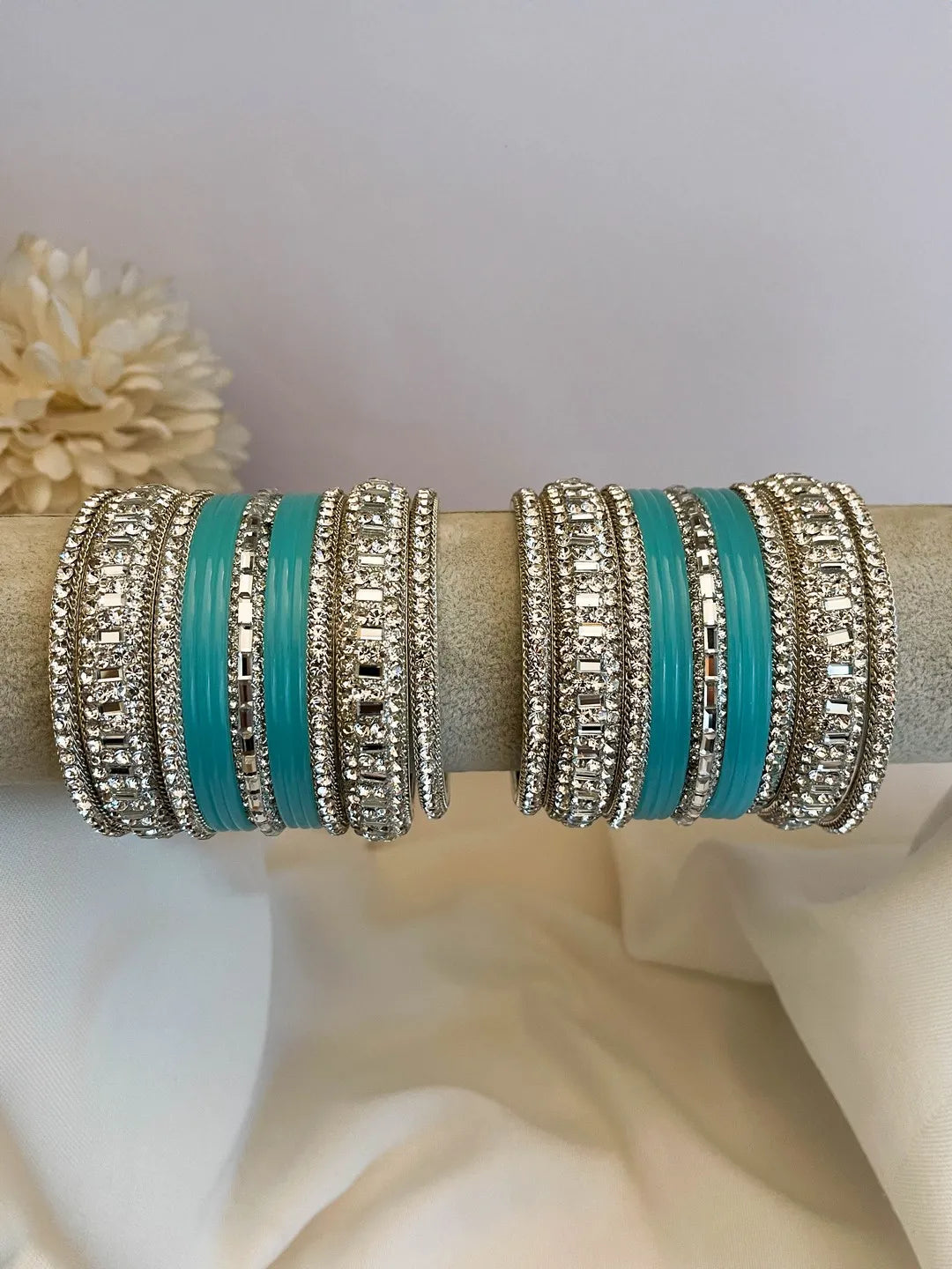 Ishhaara Blue Gemstone Studded Traditional Bangle Set