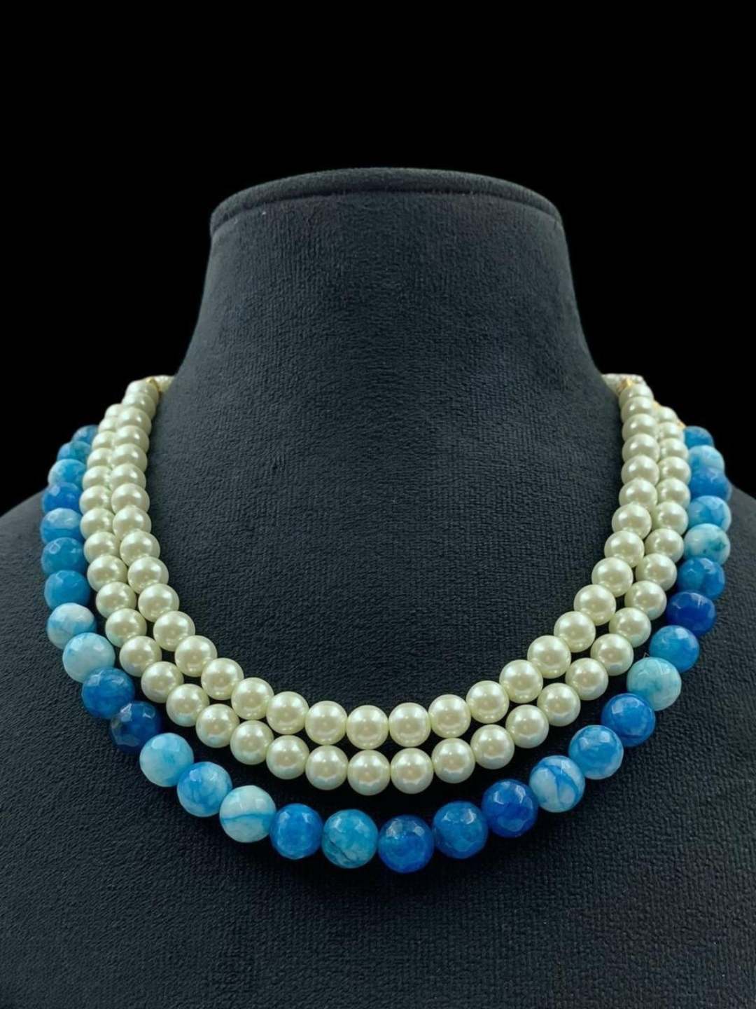 Ishhaara Blue Gemstones And Pearl Studded Layered Choker