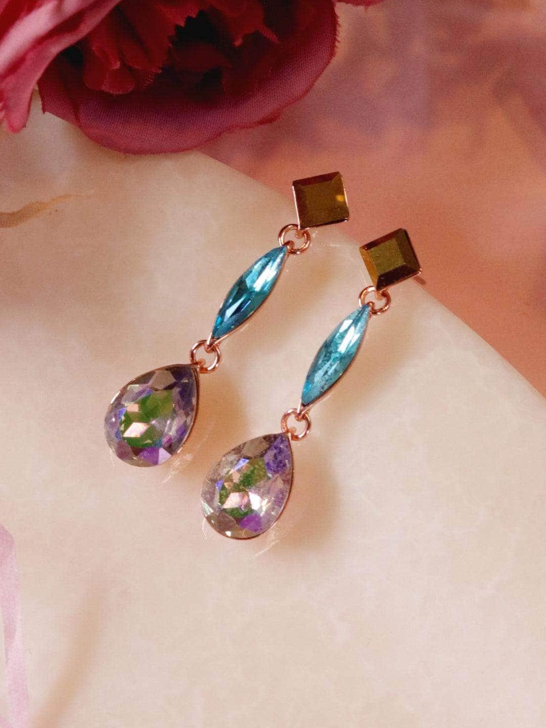 Ishhaara Geometric 3 Tiered Drop Earrings Blue