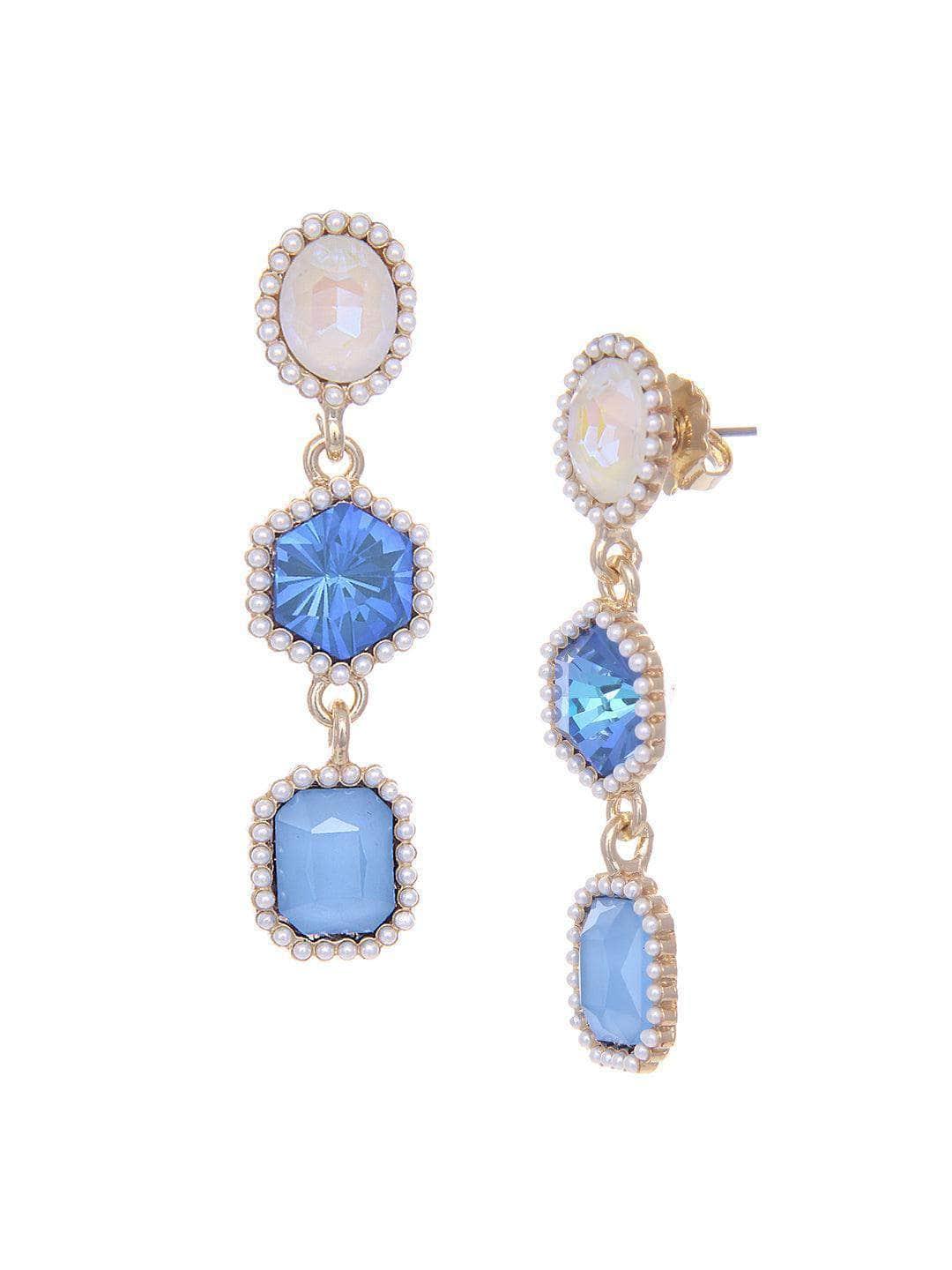 Ishhaara Geometric 3 Tiered Earrings Blue