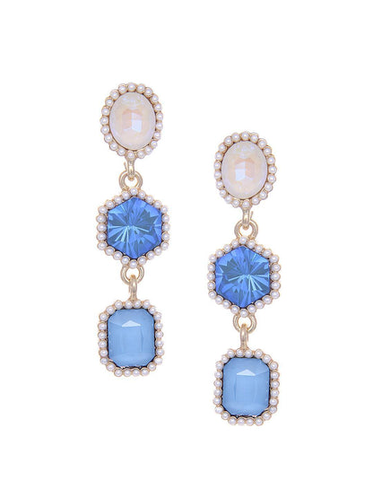 Ishhaara Geometric 3 Tiered Earrings Blue