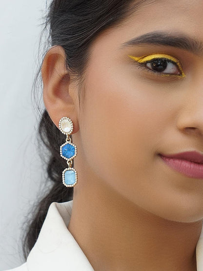 Ishhaara Geometric 3 Tiered Earrings Blue