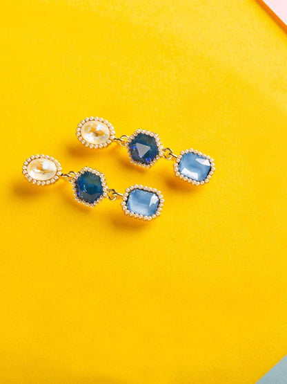 Ishhaara Geometric 3 Tiered Earrings Blue