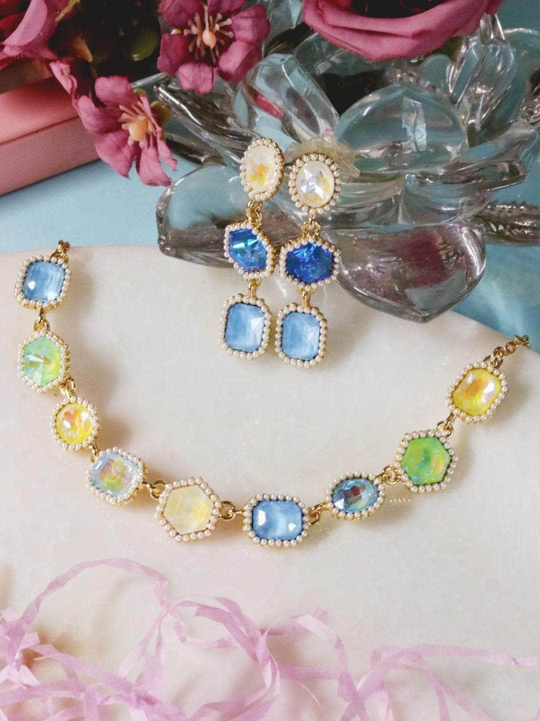 Ishhaara Geometric Drop Necklace Set Sea Side