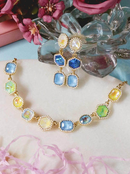 Ishhaara Geometric Drop Necklace Set Sea Side