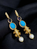 Ishhaara Blue Gold Finish Moissanite Polki Dangler Earrings