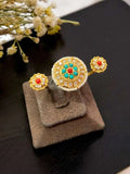 Ishhaara Blue Gold Finish Pearl And Kundan Ring