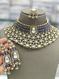Ishhaara Blue Gold Plated Green Onyx And Pearl Necklace Set