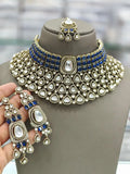 Ishhaara Blue Gold Plated Green Onyx And Pearl Necklace Set