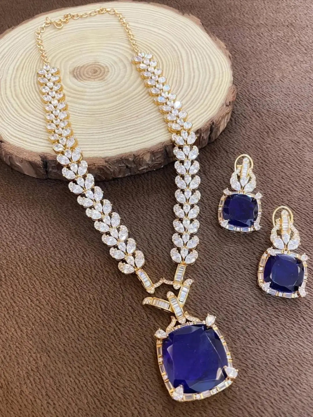 Ishhaara Blue Gold Plated Kundan Ad Long Necklace