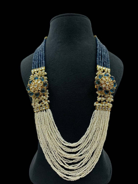 Ishhaara Blue Green Pearls Stones Kundan Embellished Layered Necklace Set