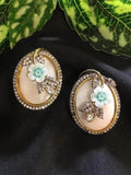 Ishhaara Hand Carved Stone Earrings With Antique Meena Finish