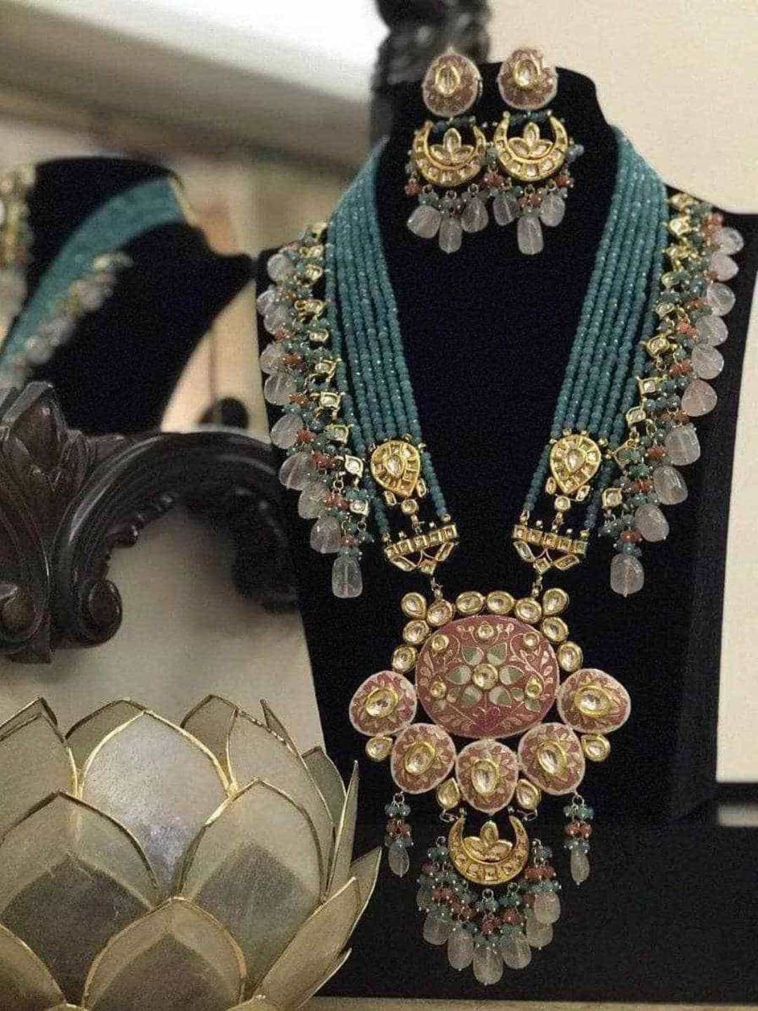 Ishhaara Blue Handpainted Kundan Pendant Necklace