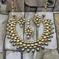 Ishhaara Blue Inverted Drop Meena Outline Necklace And Earring Set