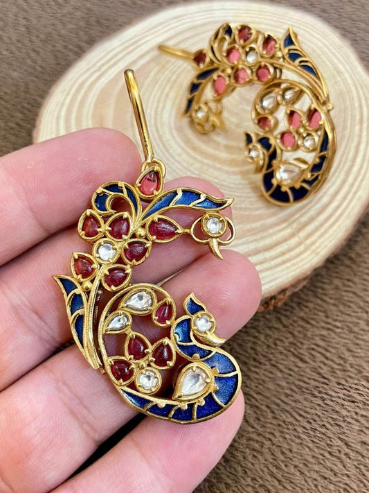 Ishhaara Blue Jadau Morpankh Earcuff Earrings