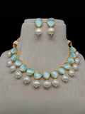 Ishhaara Blue Kundan and Glass Beads Necklace set with Earring