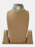 Ishhaara Blue Kundan And Pearls Flowers Choker Necklace