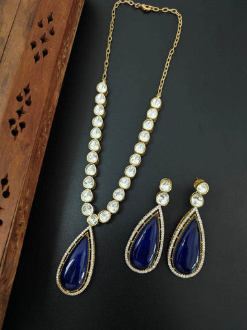 Ishhaara Blue Kundan Droplet Necklace Set