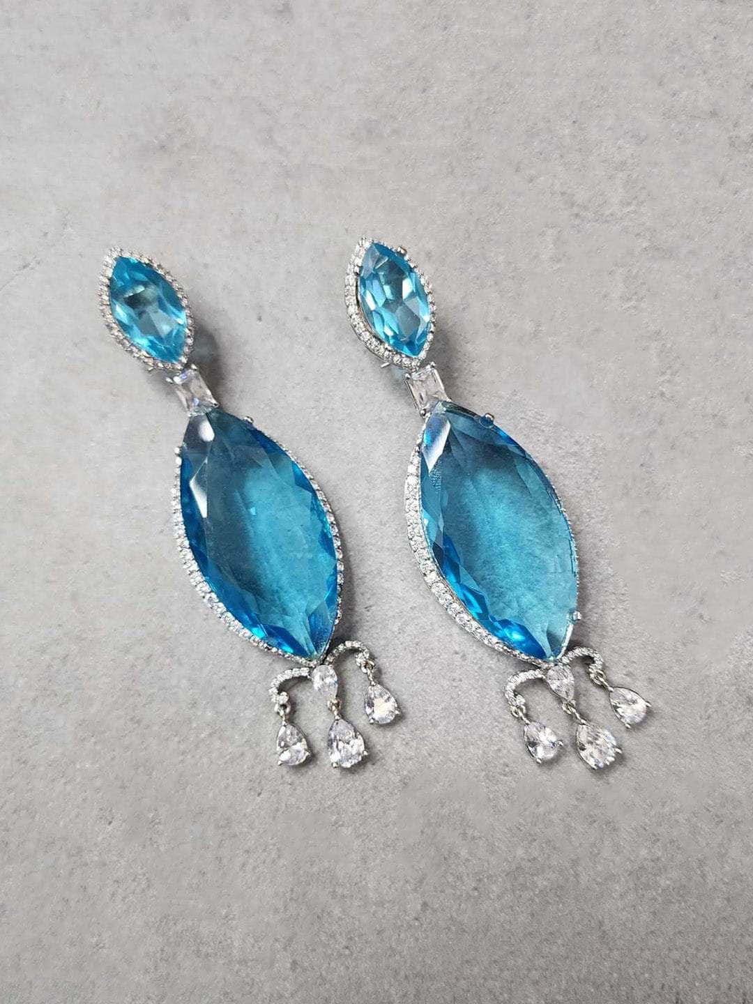 Ishhaara Blue Kundan Emblished Dangler Drop Earrings