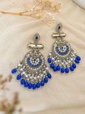 Ishhaara Blue Kundan Long Designer Chandbali Earrings