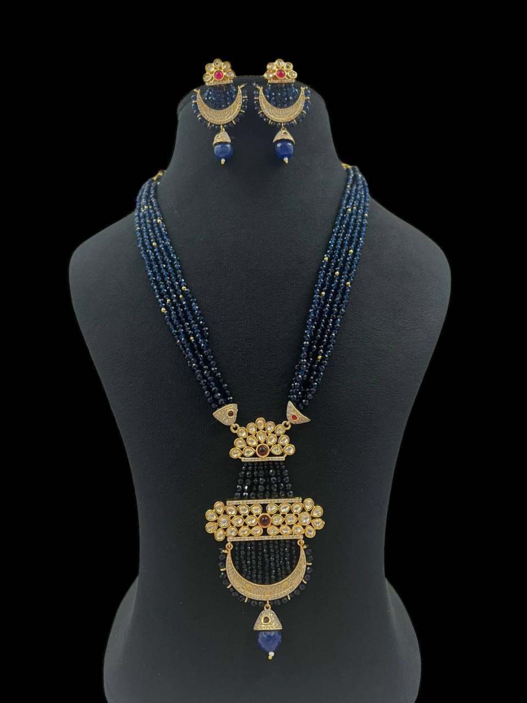 Ishhaara Green Kundan Onyx Beads Meenakari Mala