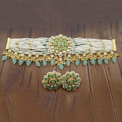 Ishhaara Kundan Pendant Moti Choker And Earring Set