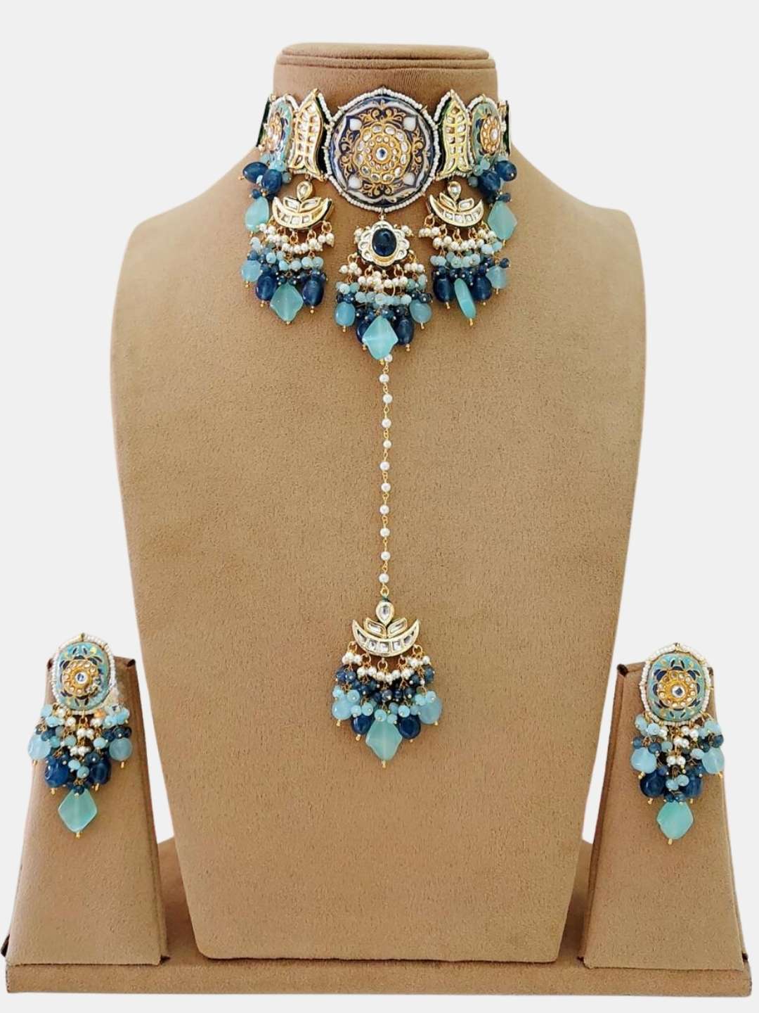 Ishhaara Orange Kundan Tanjore Bridal Necklace Set