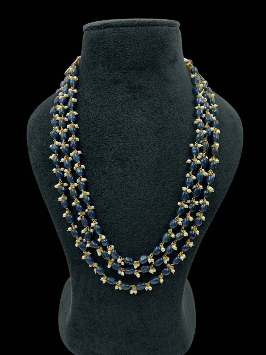 Ishhaara Blue Layered Pearl Beaded Long Necklace