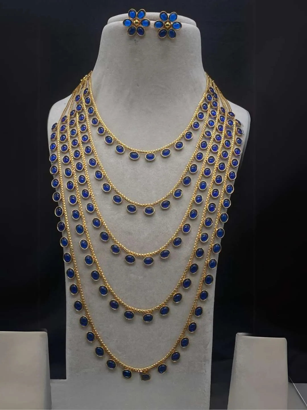 Ishhaara Blue Layered Round Kundan Studded Long Necklace