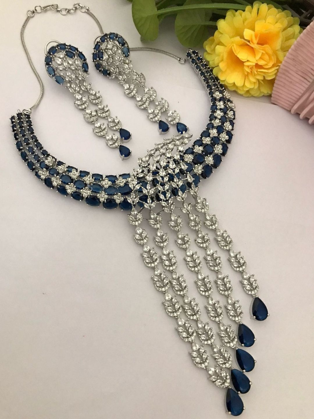 Ishhaara Blue Layered Sapphire Necklace Set