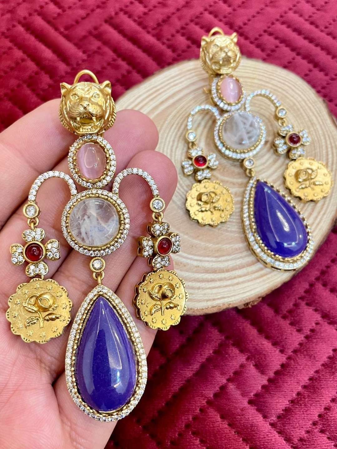 Ishhaara Yellow Luxury Panther Head Statement Earrings