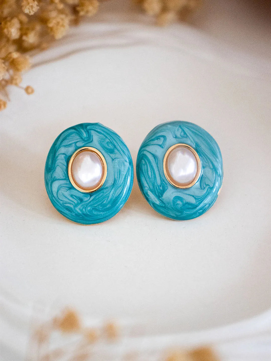 Ishhaara Blue Marble Effect Button Studs