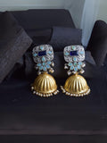 Ishhaara Blue Matte Finish Gold Jumka With Glossy Enameled Stud