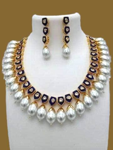 Ishhaara Meena Drop Pearls Necklace And Earring Set