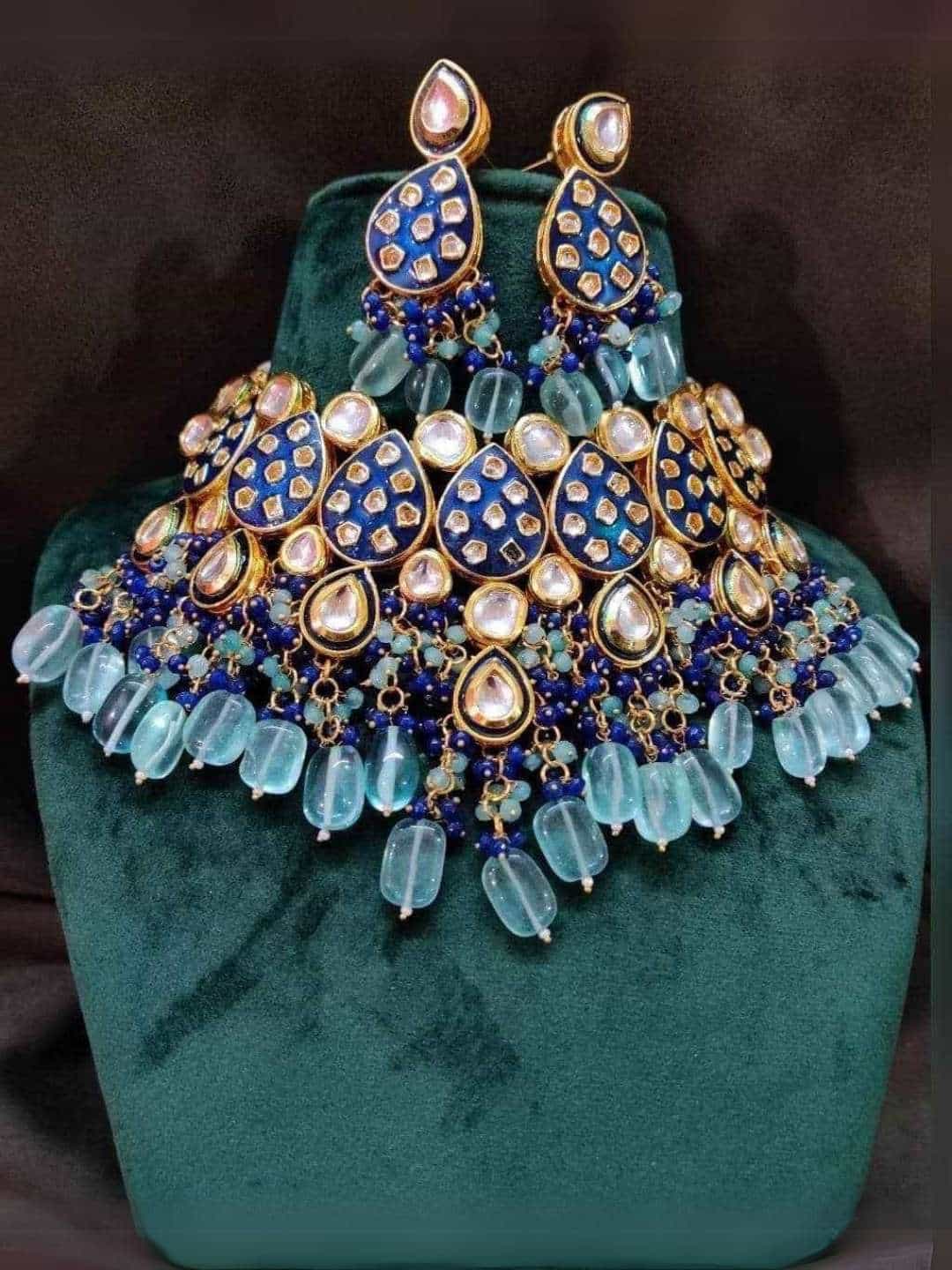 Ishhaara Blue Meena Kundan Jadau Necklace Set