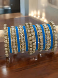 Ishhaara Blue Metal And Velvet Bangles With Mirror Work Bangles