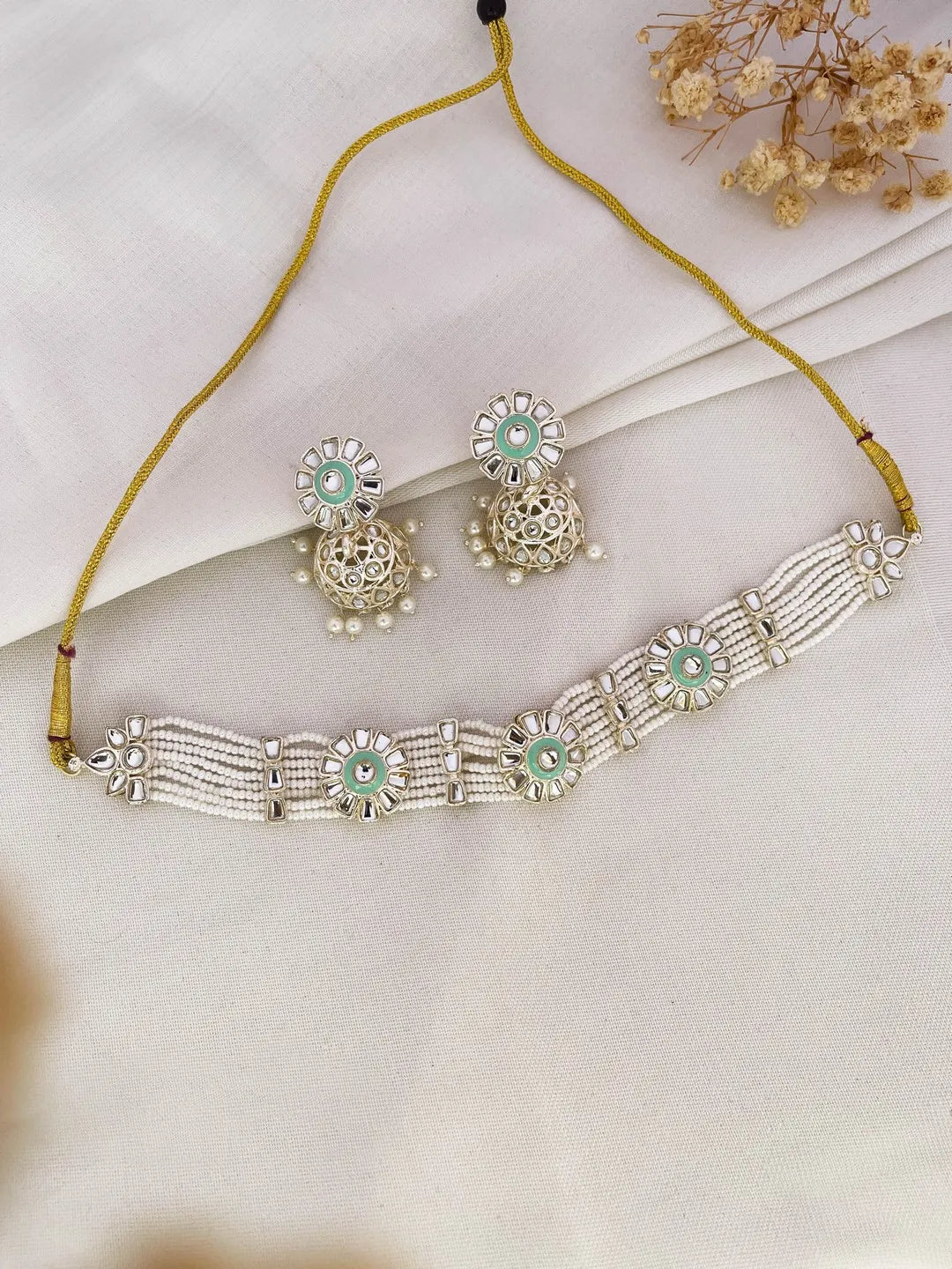 Ishhaara Blue Minimal Pearl Choker