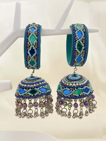 Ishhaara Mirror Beaded Jhumka Earrings