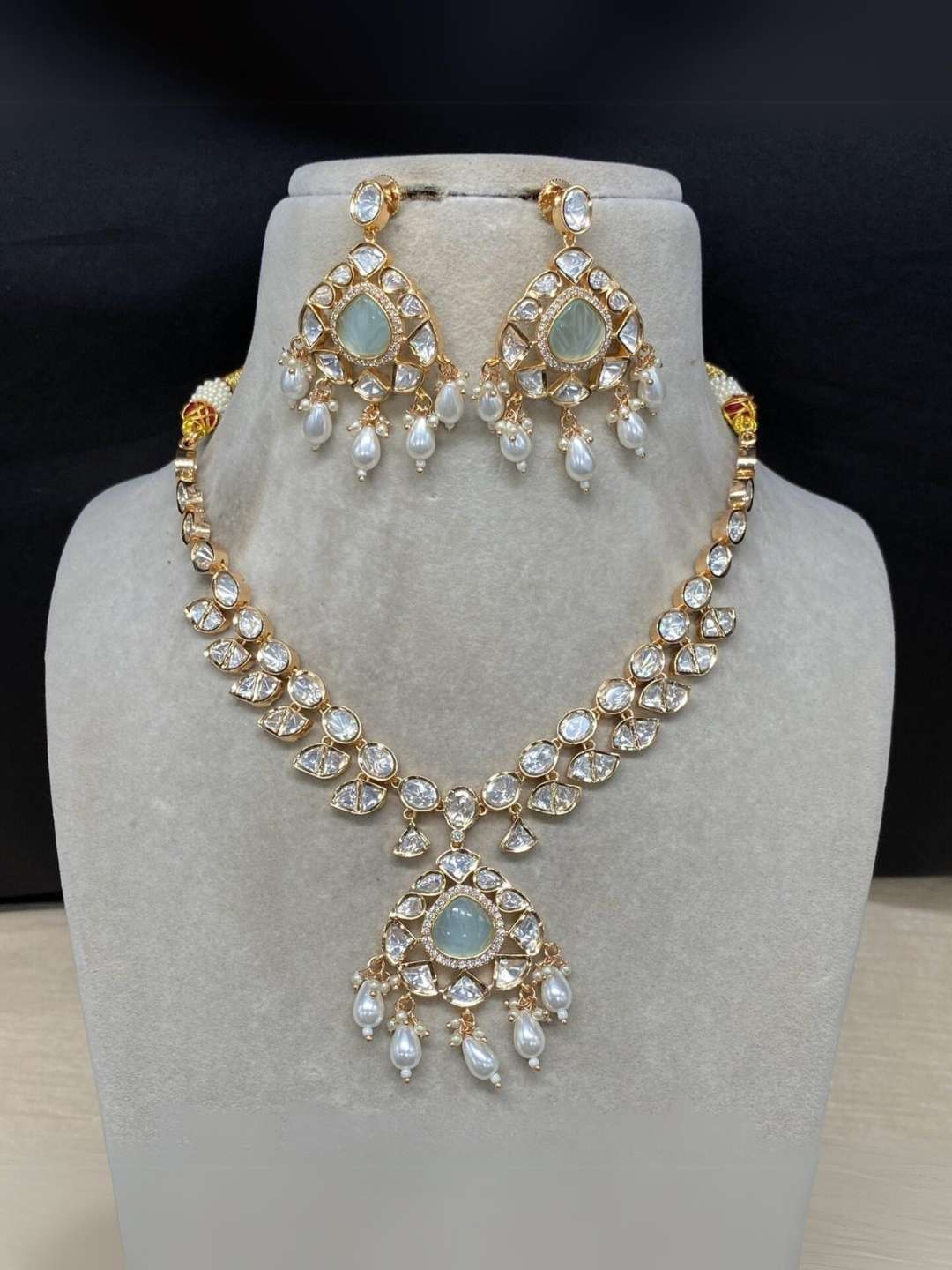Ishhaara Blue Moissanite Gold Plated Necklace Set