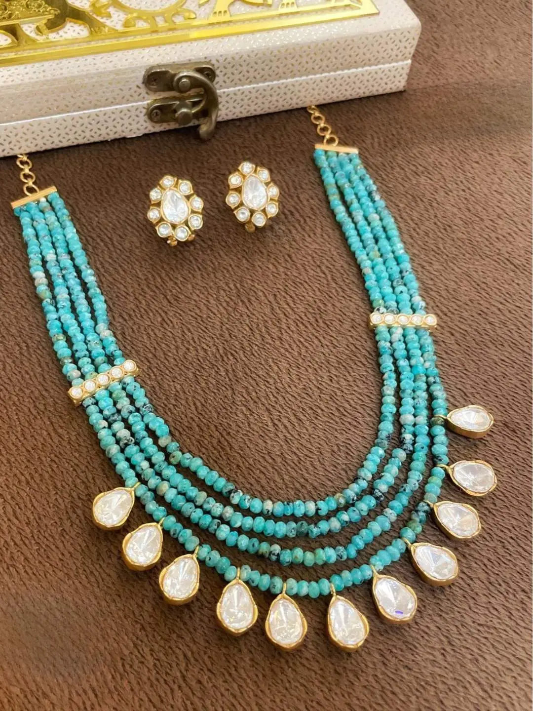 Ishhaara Blue Moissanite Polki Premium Layered Necklace