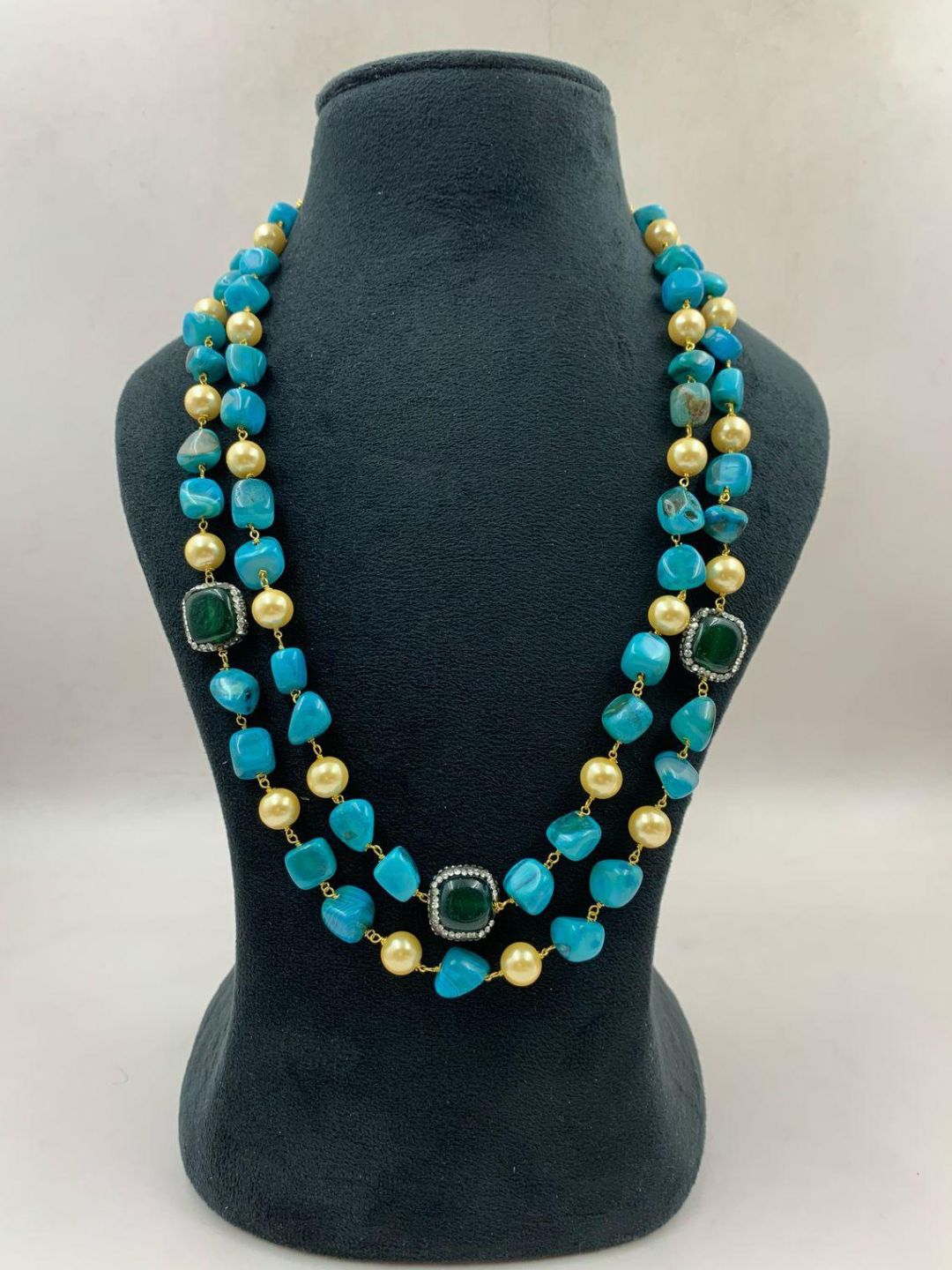 Ishhaara Blue Multicolor Natural Stone With Glass Beads Necklace