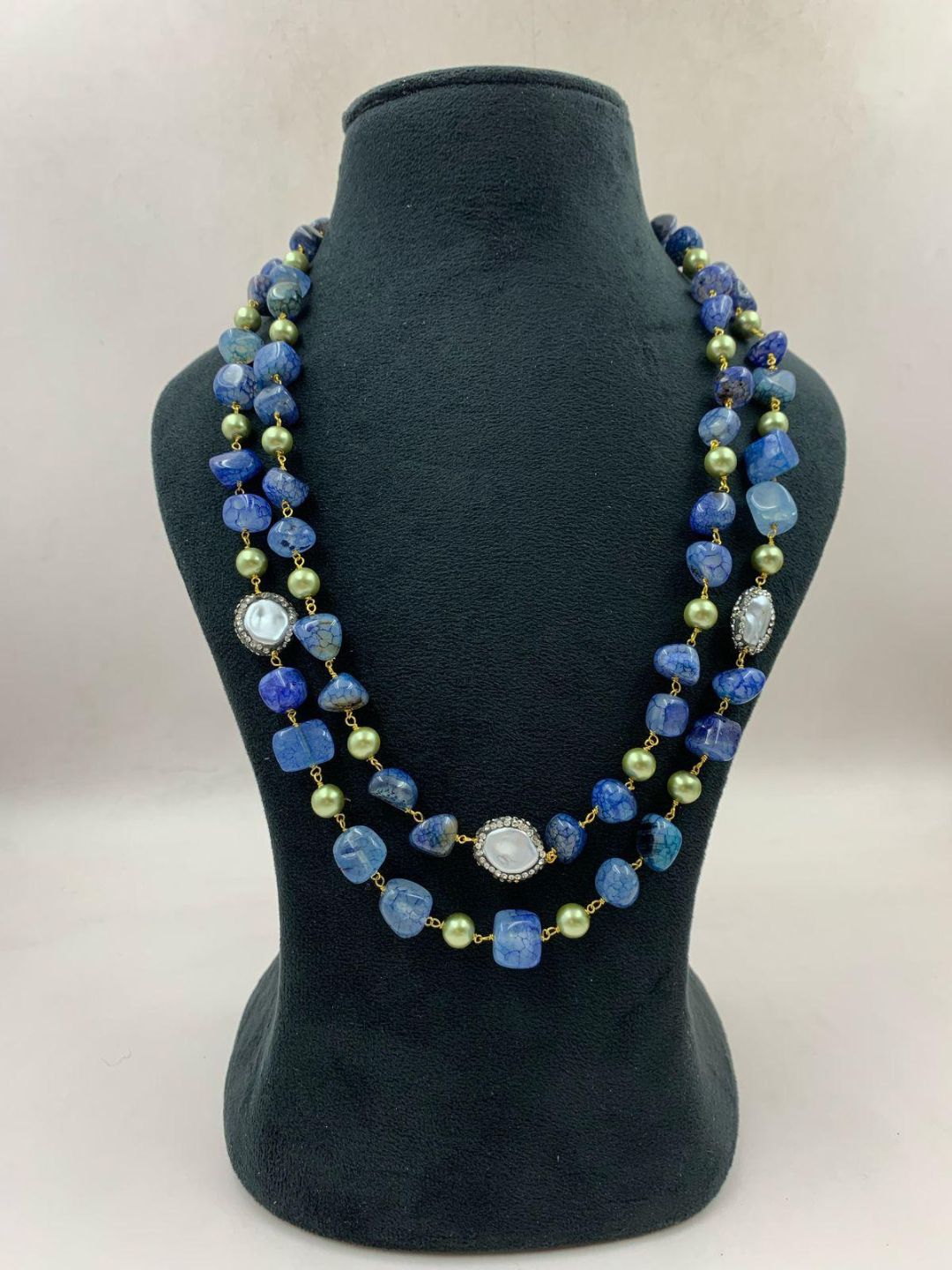 Ishhaara Blue Multicolor Natural Stone With Glass Beads Necklace
