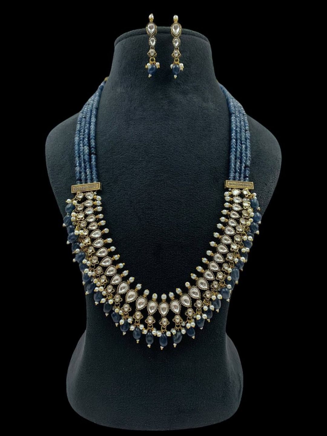 Ishhaara Blue Multilayered Kundan And Green Stone Groom Necklace
