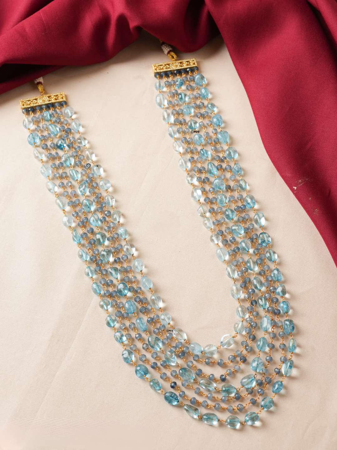 Ishhaara Green Multilayered Pearl Beaded Necklace
