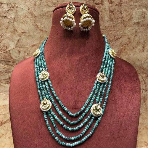 Ishhaara Blue Onex Multi Drop Motif Necklace With Jumki
