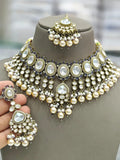 Ishhaara Blue Oval Shaped Polki Kundan Studded Choker