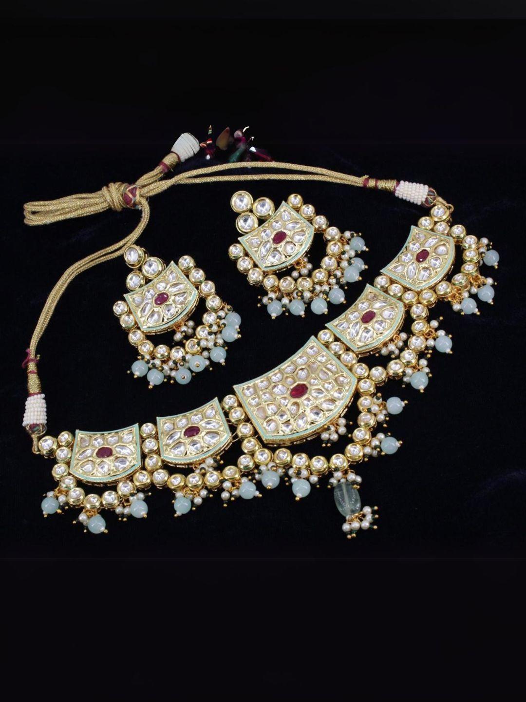 Ishhaara Blue Pachi Kundan Rajwadi Choker Necklace