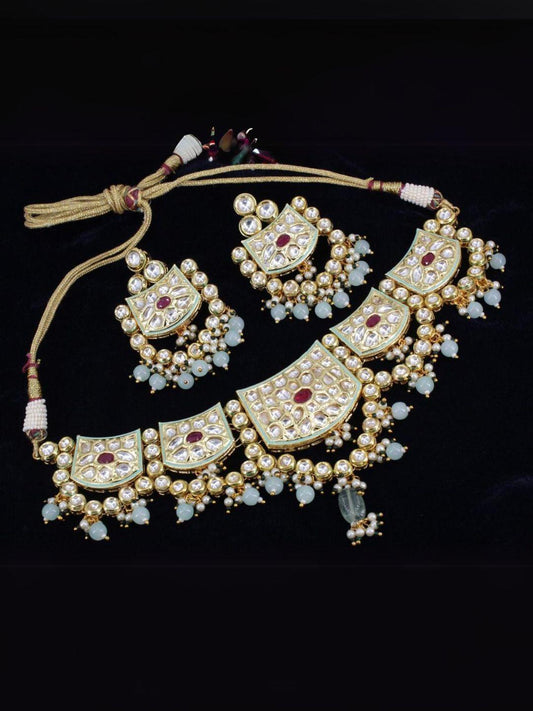 Ishhaara Blue Pachi Kundan Rajwadi Choker Necklace