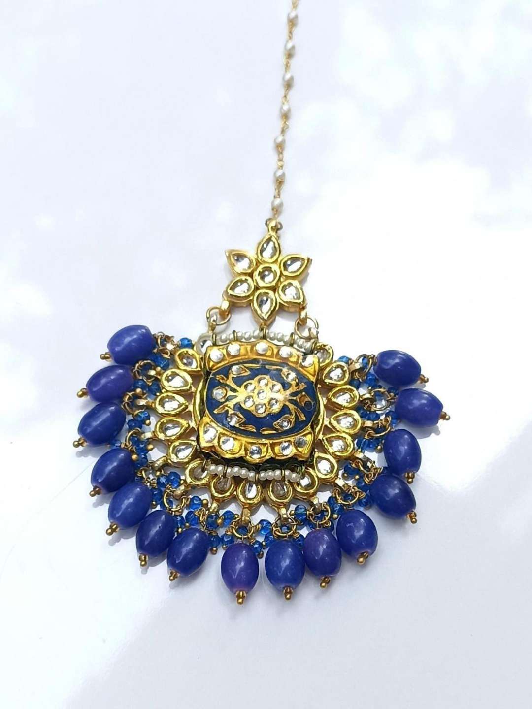 Ishhaara Blue Pearl And Kundan Studded Etnic Maang Tikka