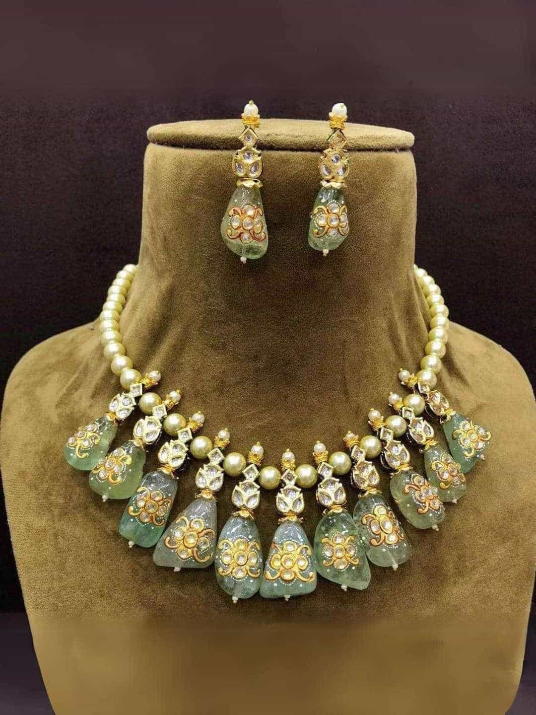 Ishhaara Blue Pearl Split Multi Stone Necklace